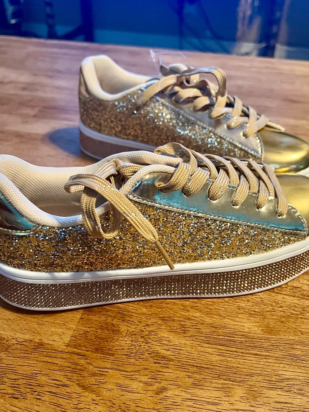 Gold Glitter Platform Sneakers - Women's Fashion Sneakers
